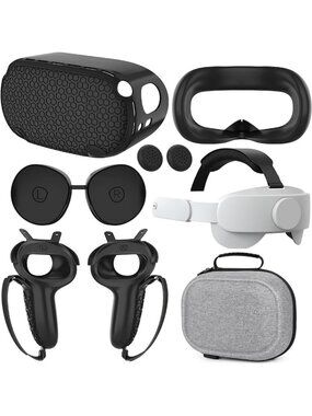 VR Headset Accessories Set - Adjustable Head Strap, Case, Face Cover & More